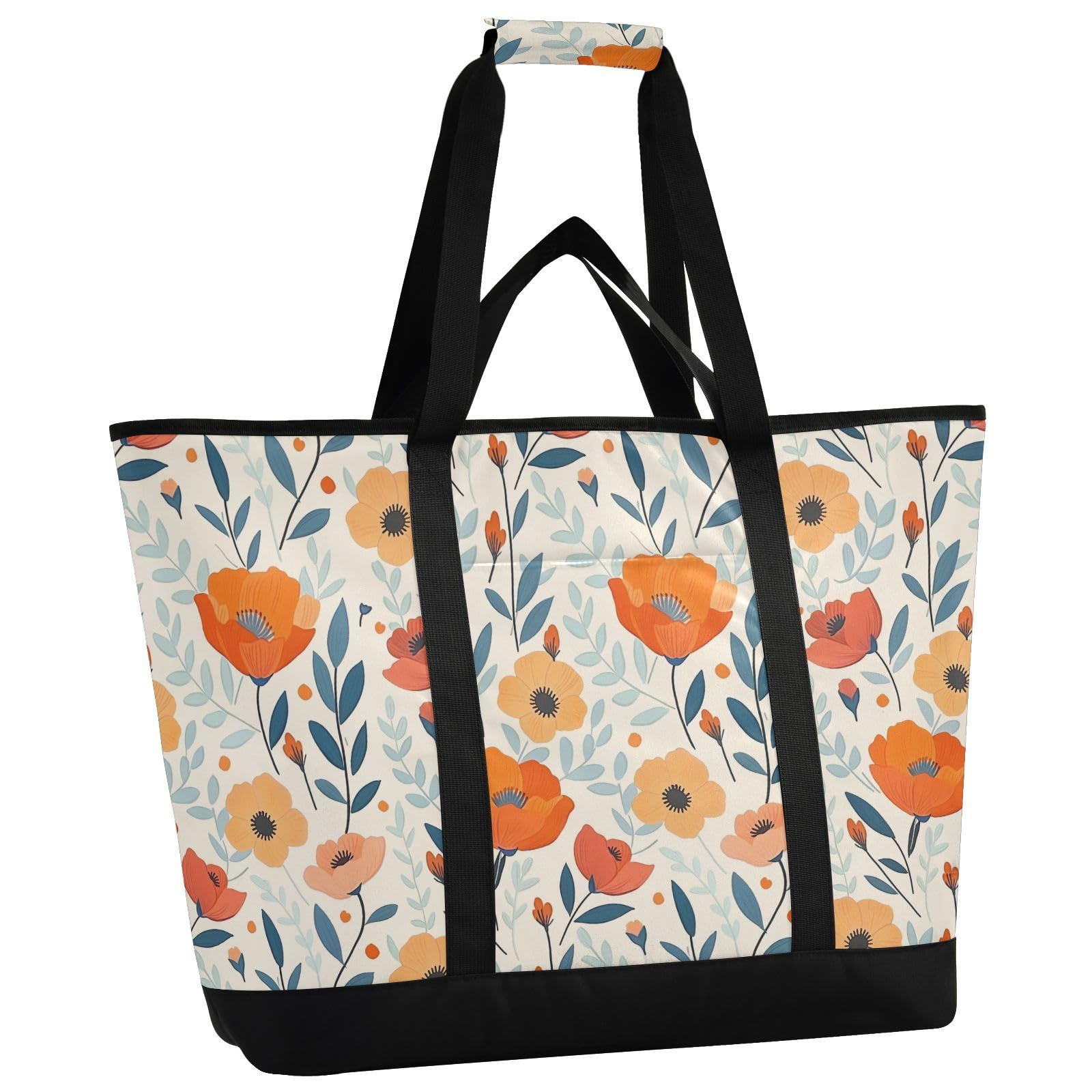 Cozy Red Beautiful Flower - Bolsa térmica térmica reutilizable con cremallera, bolsa térmica grande portátil para viajes o camping