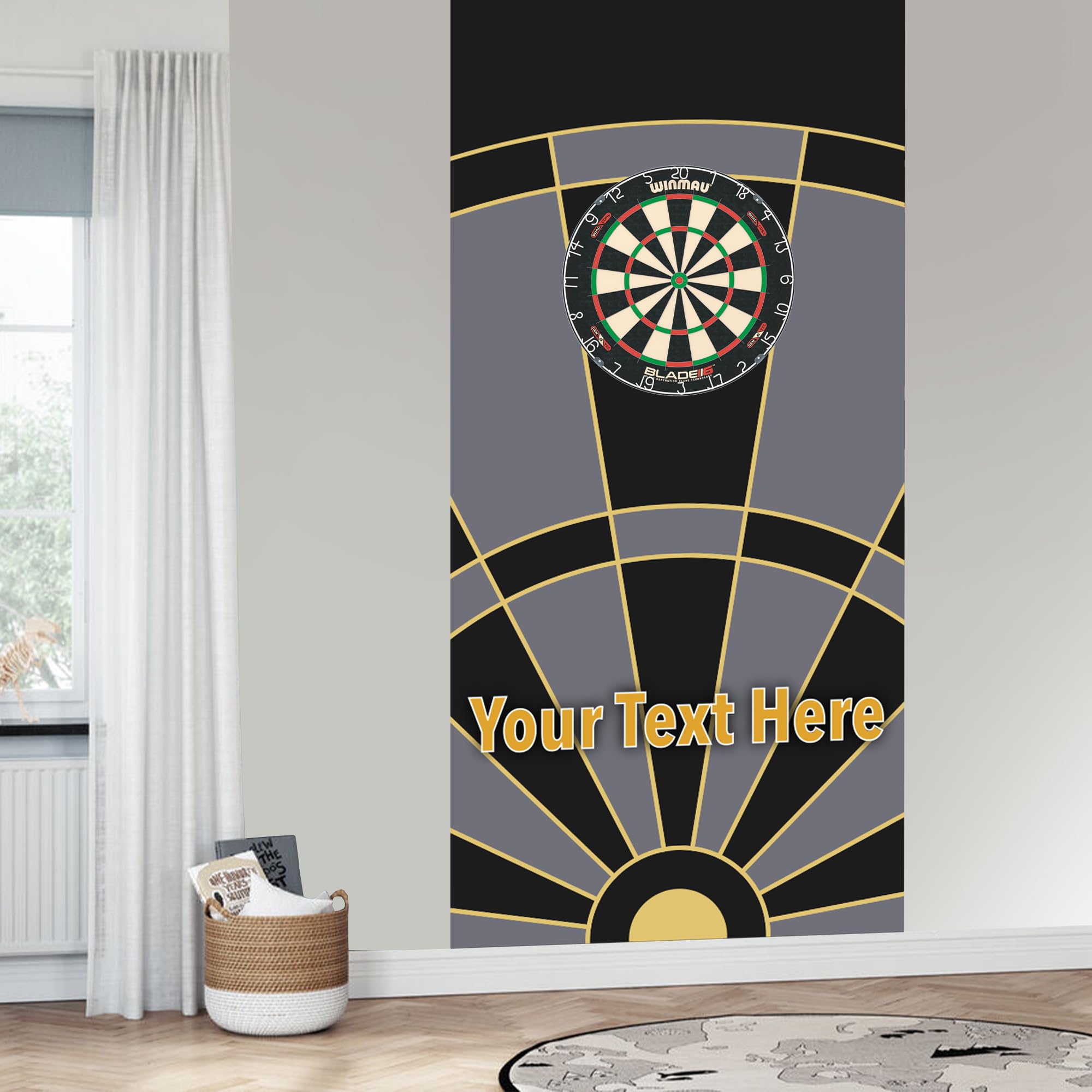 Darts Wall Sticker - Black, Grey and Gold Dart Board Personalised Text Wall Art (220cm height x 100cm width)