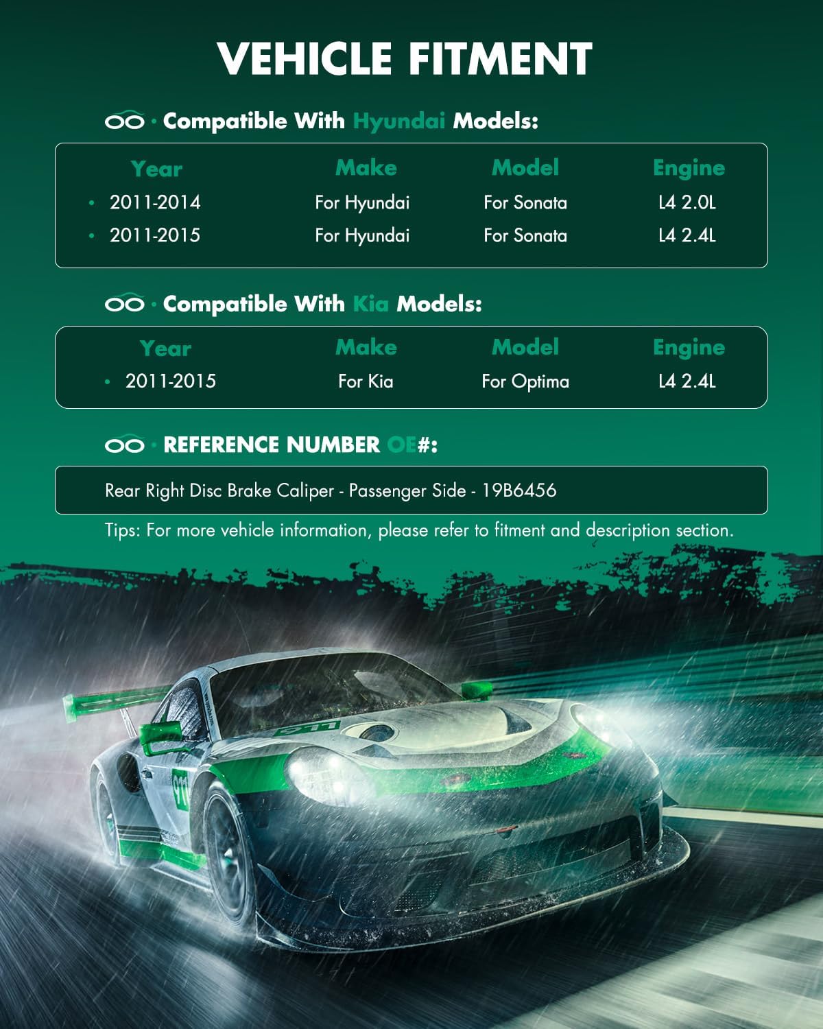 SCITOO 19B6456 Rear Right Disc Brake Caliper Assembly w/Bracket For Hyundai For Sonata 2011-2015,For Kia For Optima 2011-2015
