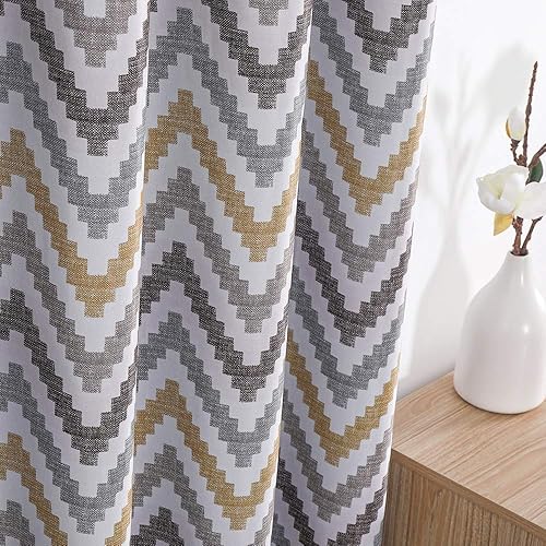 Miniatura 3 de Autumn Dream Cortinas opacas con ojales en la parte superior de Chevron Bohemia para sala de estar, 52 x 63 pulgadas, amarillo, 1 panel