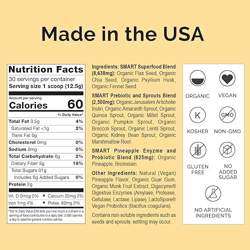 Vista 2 de Smart Pressed Juice Piña Chia Cleanse Fibra prebiótica a base de plantas súper alimentos con probióticos y enzimas veganos, desintoxicación apto