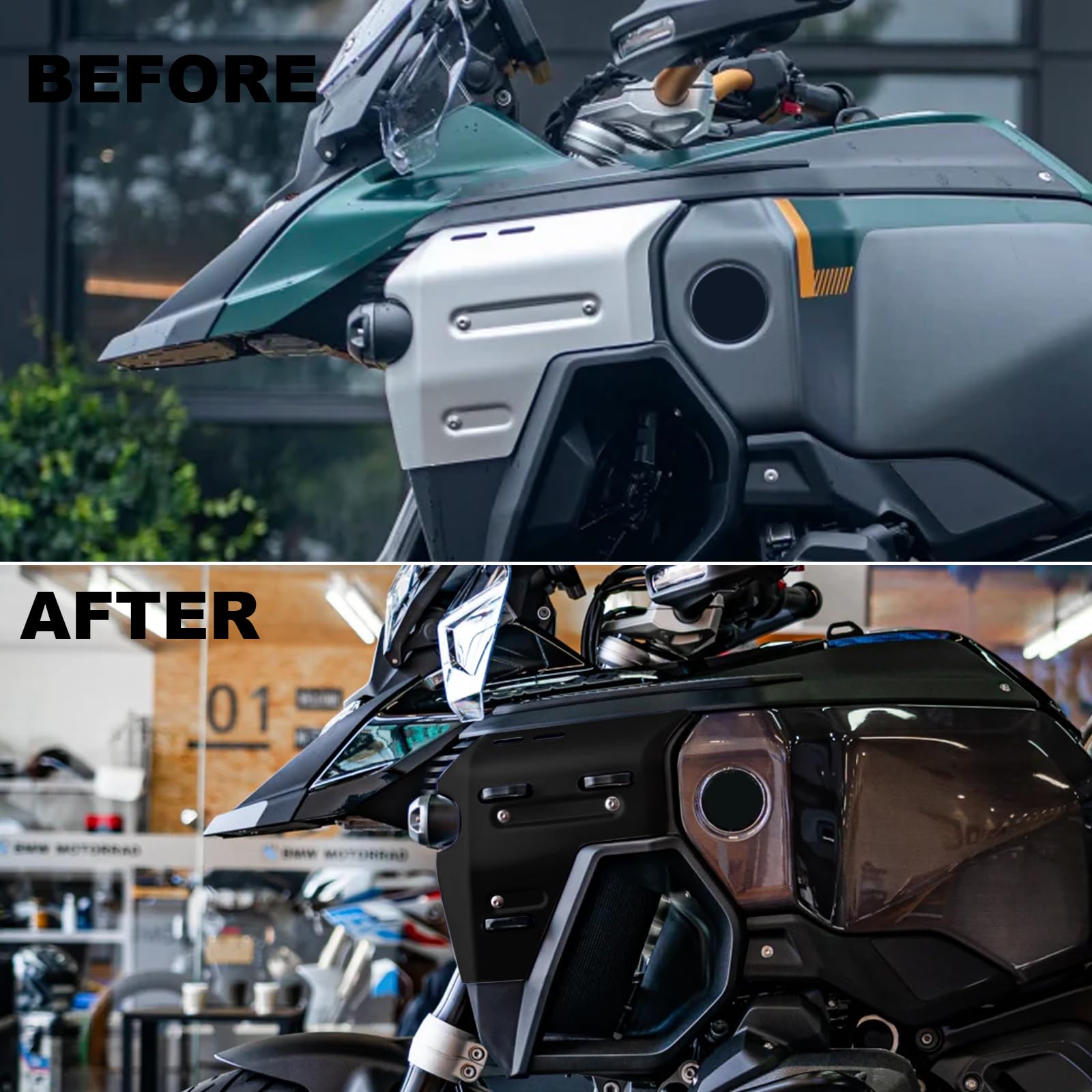 Motorrad Links Rechts Kühler Seitenabdeckung Wassertank Schutz Kompatibel mit BMW R1300GS ADV Adventure R 1300 GS 2024 2025 2026 Kühlerrahmen Schutz Verkleidung Seitenverkleidungen (Schwarz)