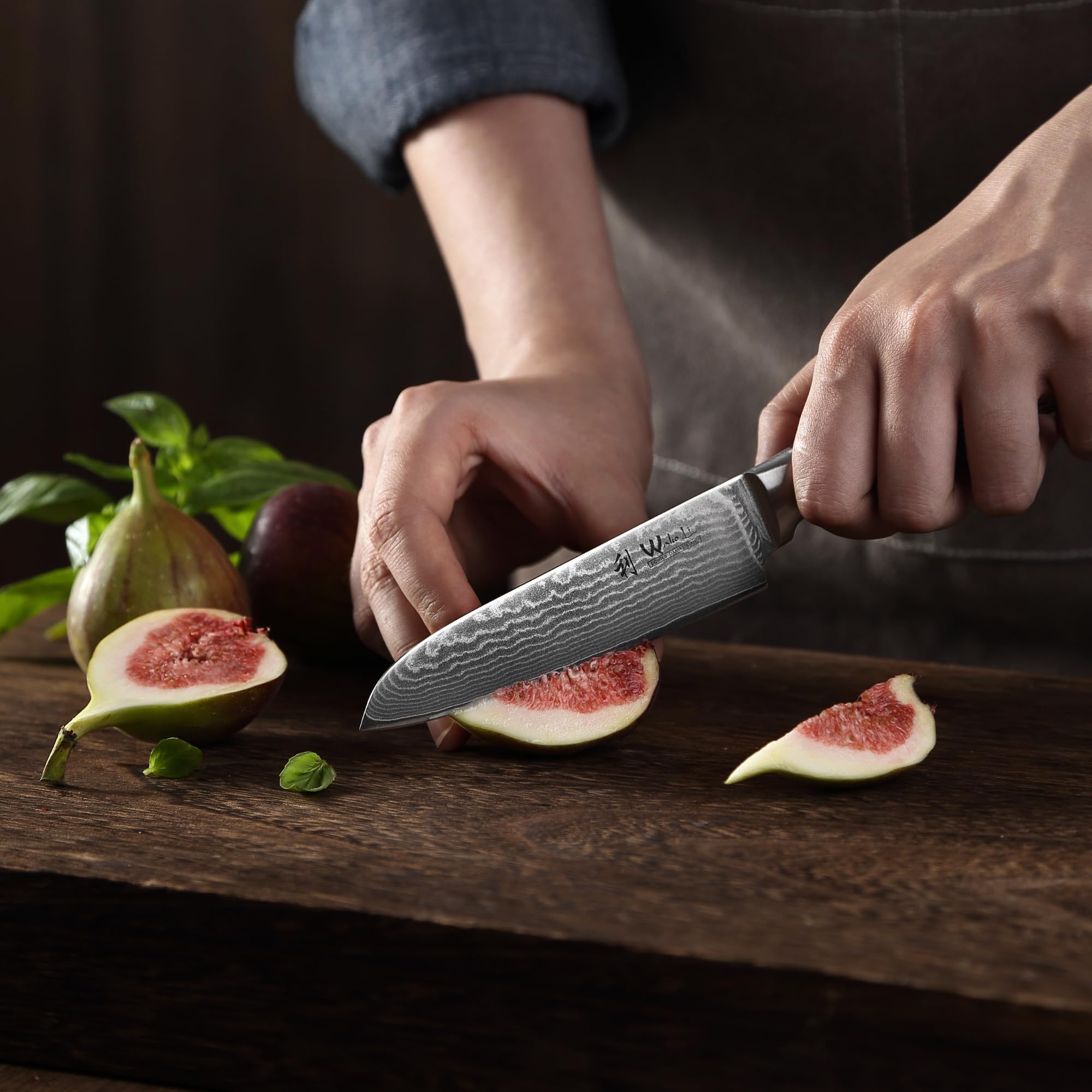 Wakoli Edib Mały nóż Santoku – profesjonalny nóż szefa kuchni z 67 warstw prawdziwej stali damasceńskiej VG-10 z uchwytem pakkawood