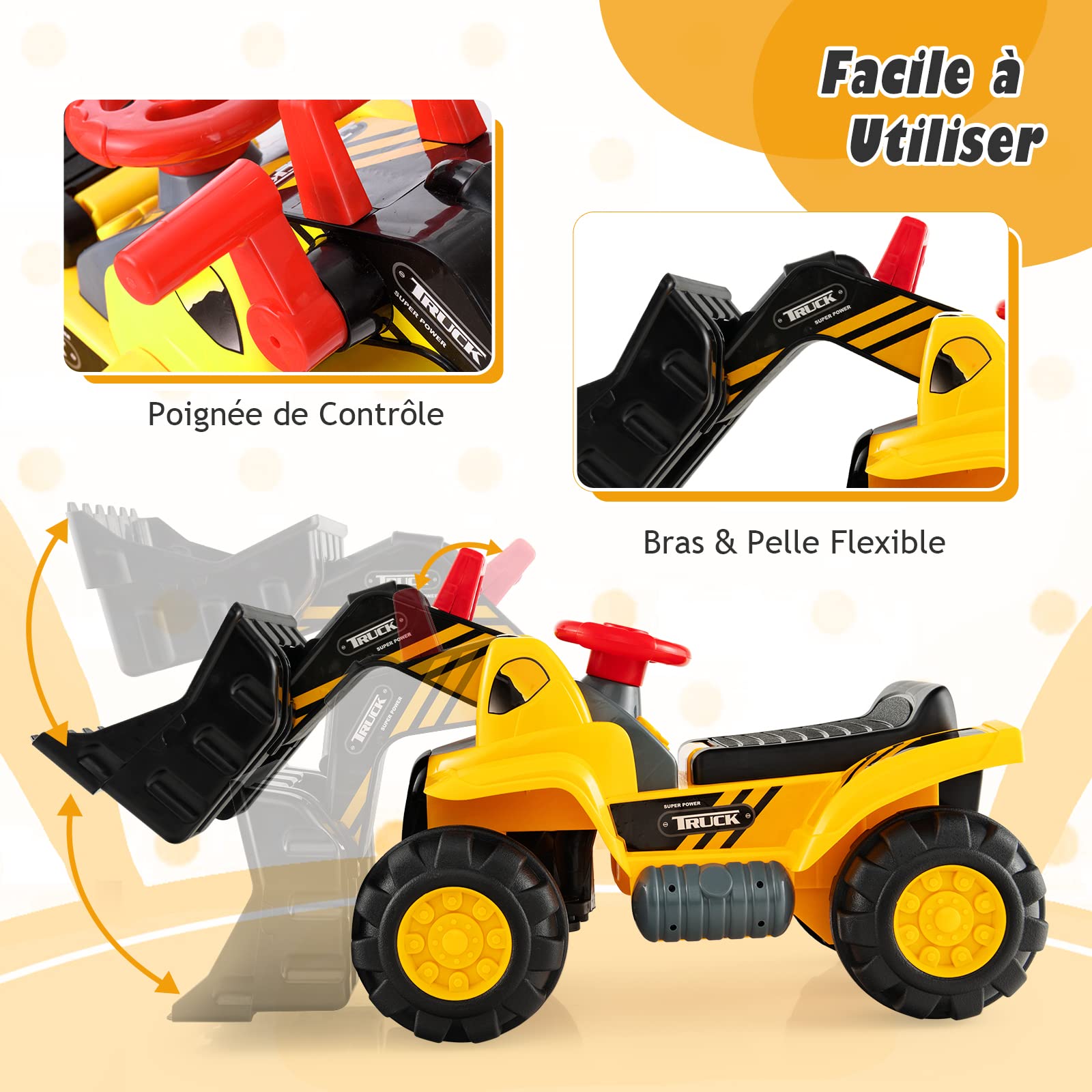 DREAMADE Excavatric Jouet Bulldozer pour Enfants, Véhicule Jouet avec Volant et Espace de Rangement, pour Enfants 3 + Ans