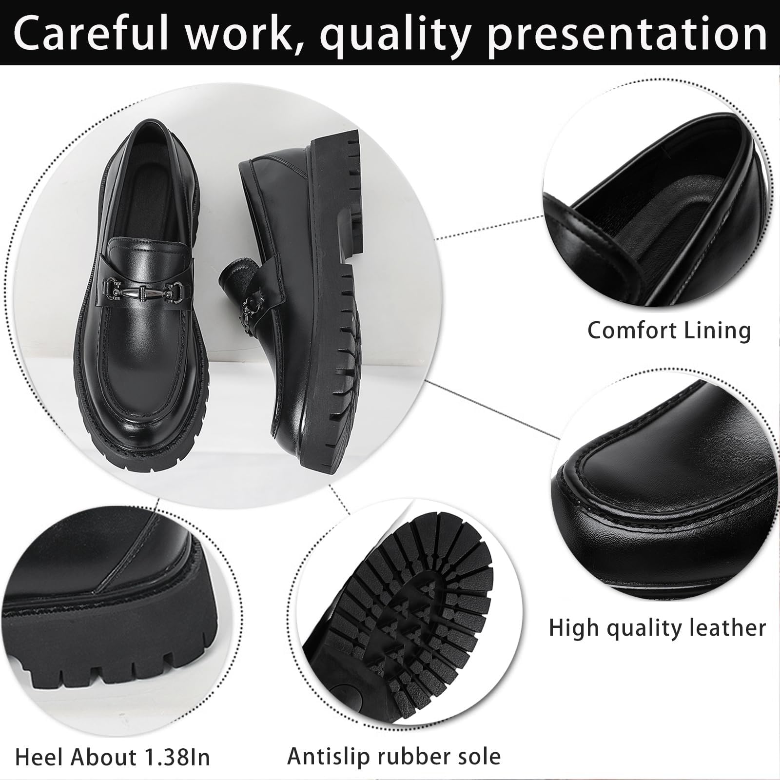 Mocassins à Plateforme en Cuir Verni for Hommes, Chaussures habillées Confortables à Semelle antidérapante, Mocassins à Mors et Bout Rond