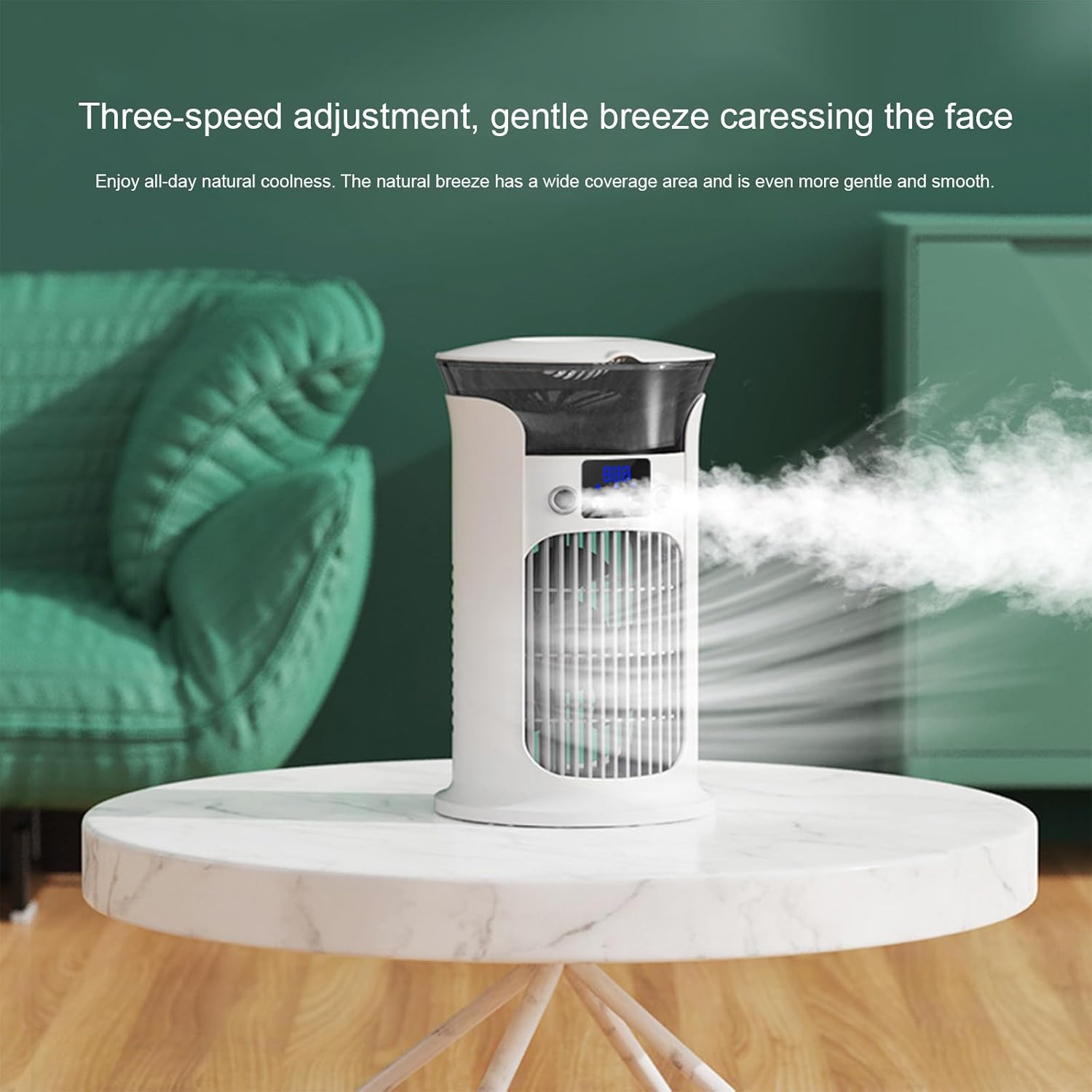 Personal Portable Spray Cooler,Mini Portable Air Conditioner,Evaporative Cooler,USB Charging,Equipped with 7-Color LED Lights,Three Fan Speeds,Suitable for Desk,Coffee Table (White)