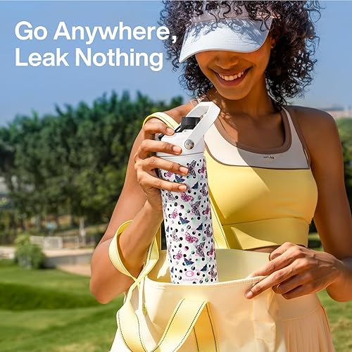 Miniatura 626 de ENCOOL Botella de agua aislada con popote, de acero inoxidable, a prueba de fugas, sin BPA, al vacío de doble pared que se mantiene fría durante 24