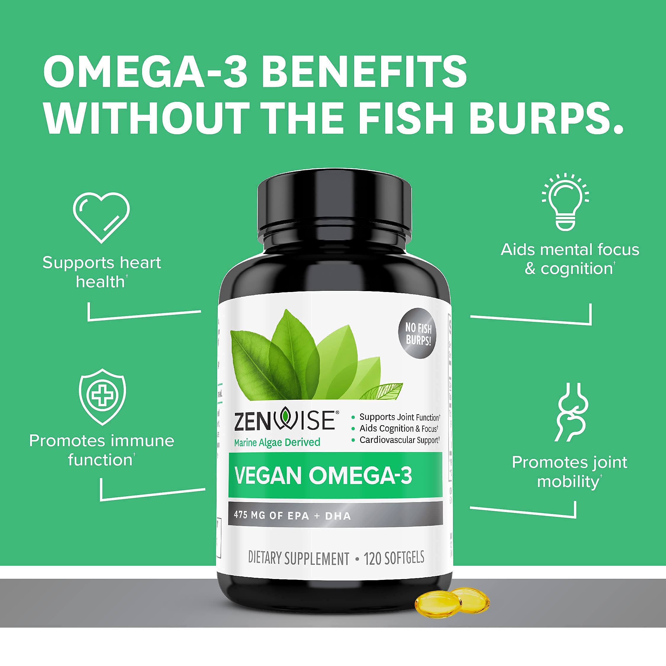 Zenwise Vegan Omega3 Plant Based Fish Oil Alternative Marine Algal