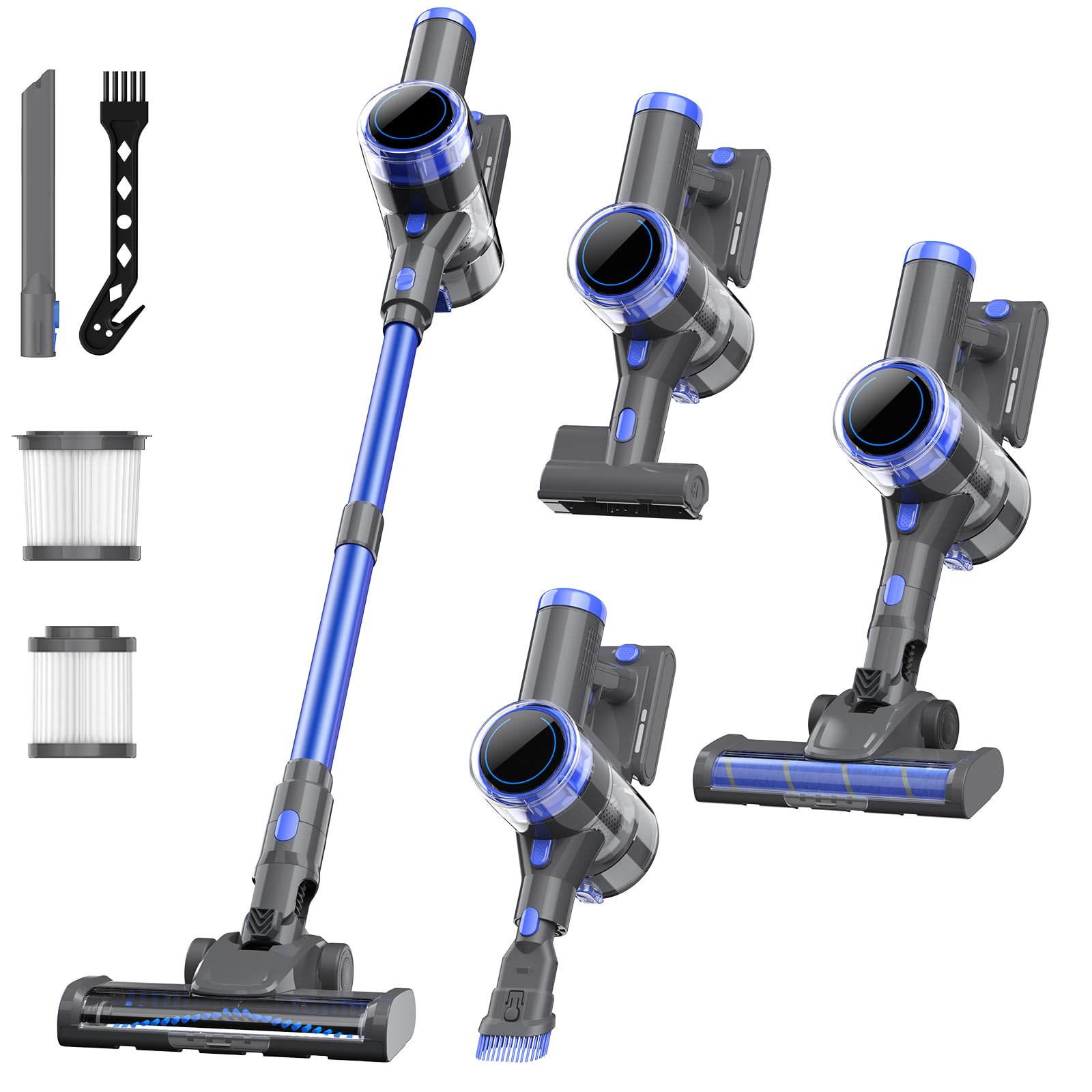 Cordless Vacuum Cleaner, 10 in 1 Powerful Suction Lightweight Vacuum Cleaner for Home, 45Mins Detachable Battery with LED Display Self-Standing Stick Vacuum for HardFloor/Carpet/Pet Hair