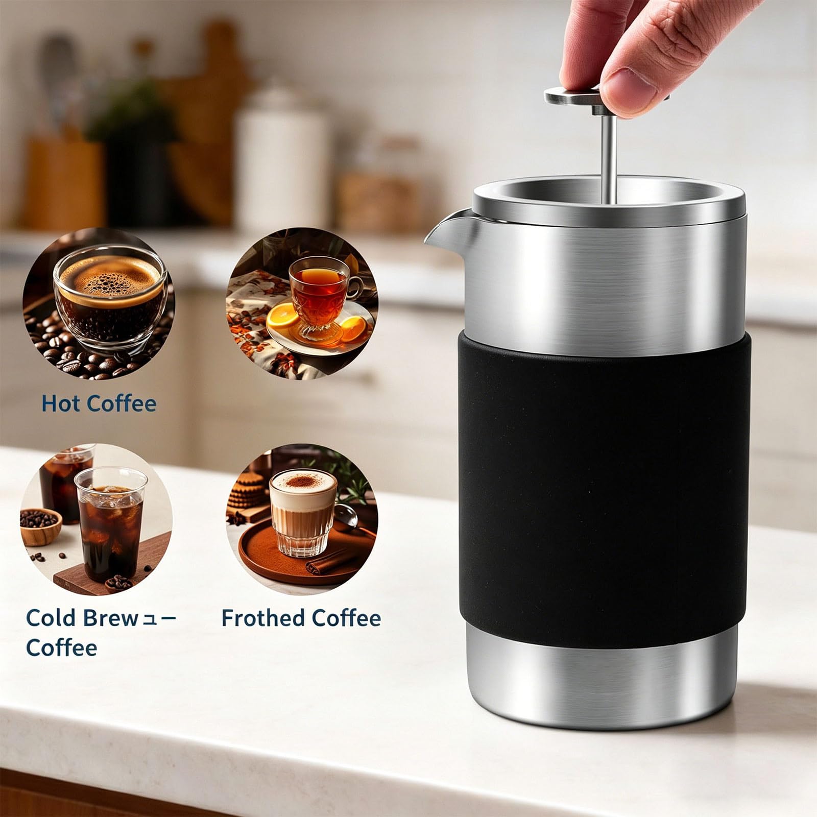 Sofisticato dispositivo per la preparazione del caffè in acciaio inox, semplice da pulire, design in 3 pezzi, 350 ml, piccola caffettiera per uffici