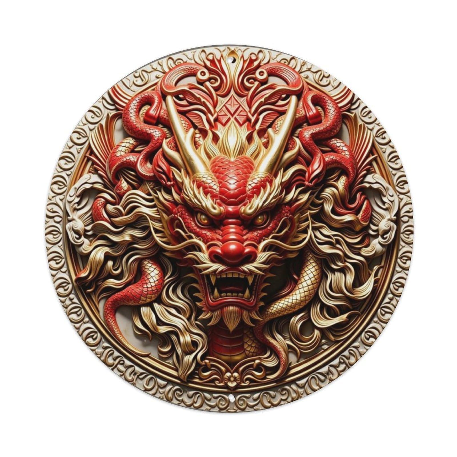 Traditional Chinese Dragon Head 3D Metal Tin Sign Plaque