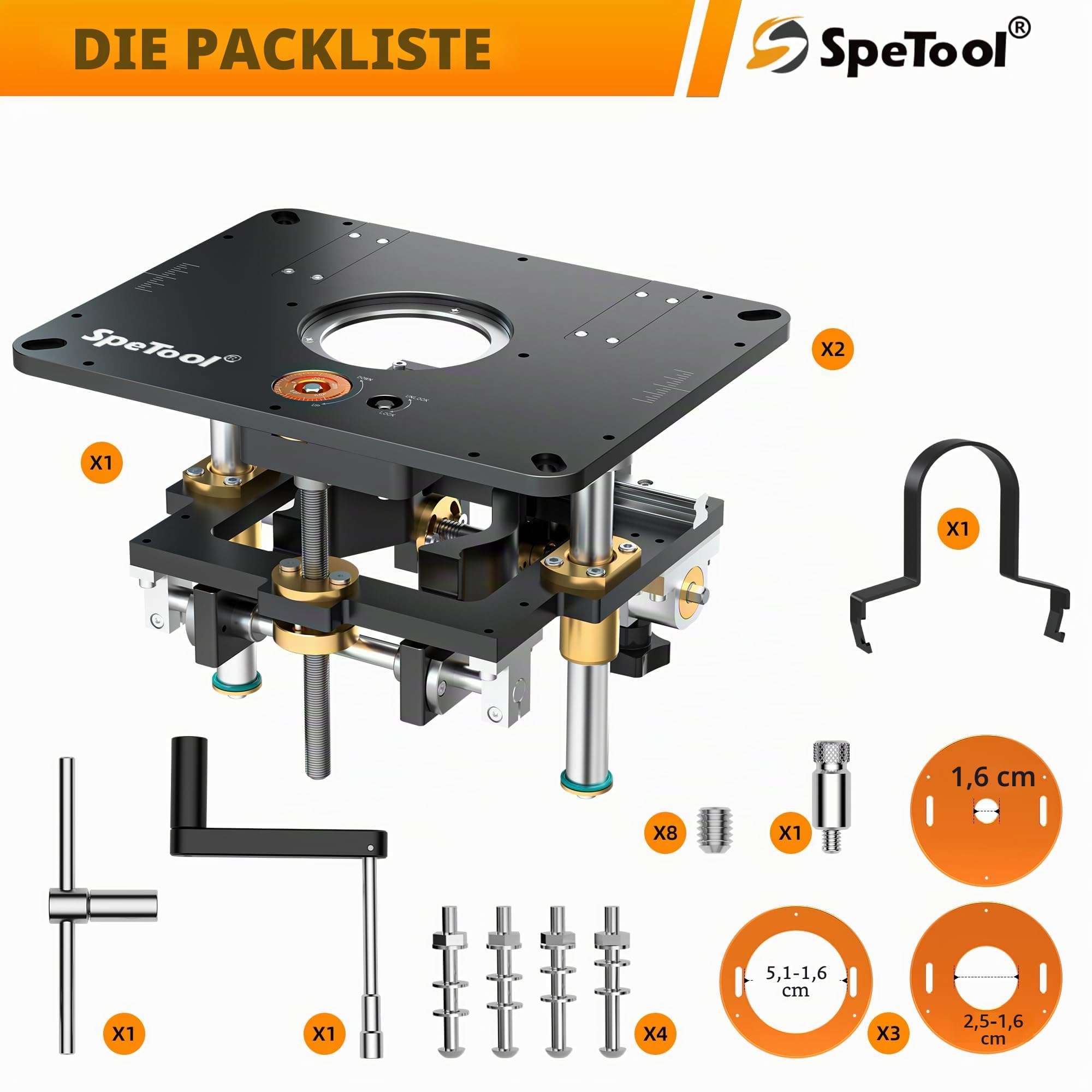 SpeTool Oberfräsen-Hubtische, kompatibel mit 6,5-10,7 cm Oberfräsen