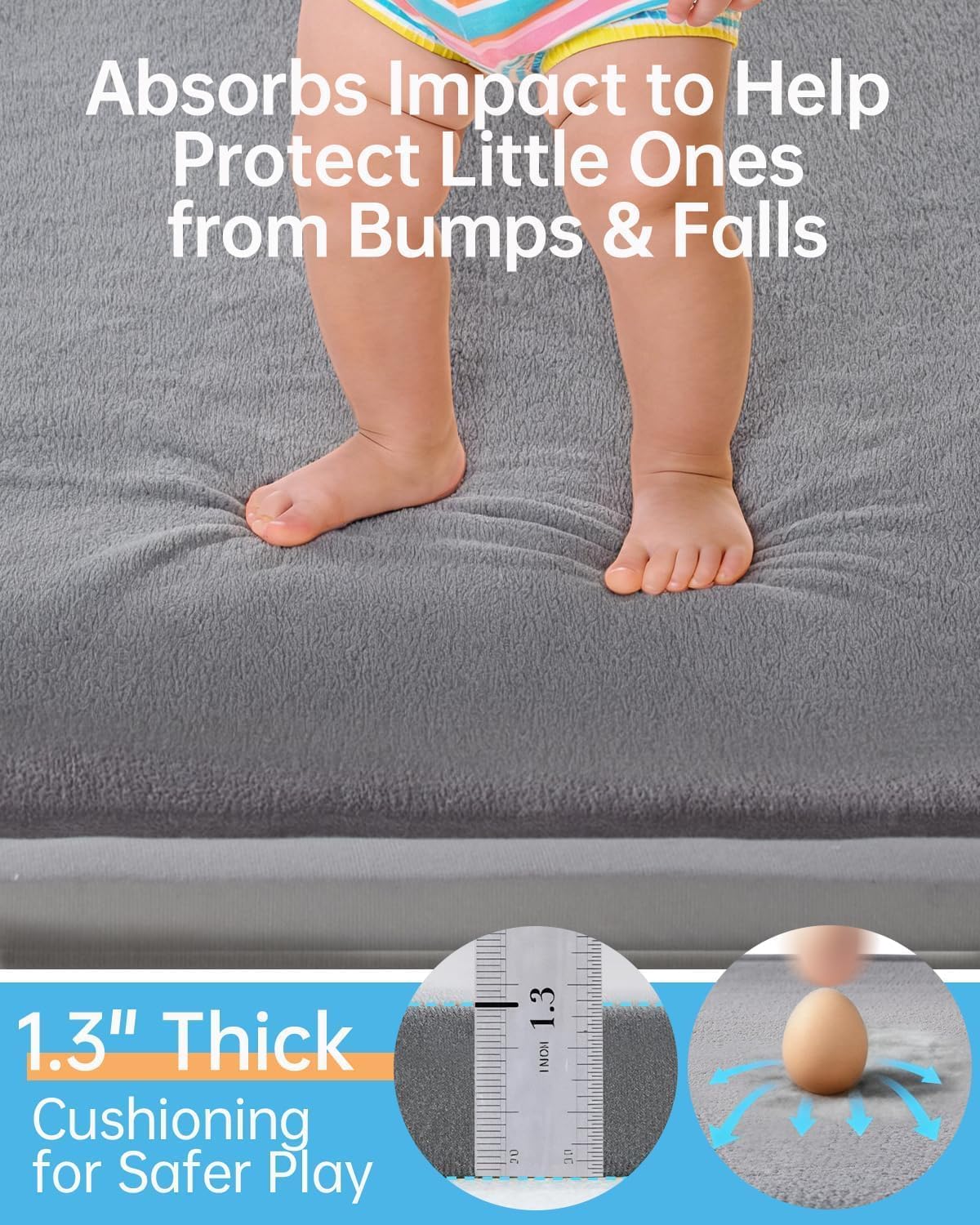 Baby Play Mat for Floor 50x50 Playpen Mat 1.3" Thick Elasti-Foam Padded Cushioning Non-Slip Playroom Tatami-Style Nursery Mat for Tummy Time & Crawling for Babies Toddlers Infants