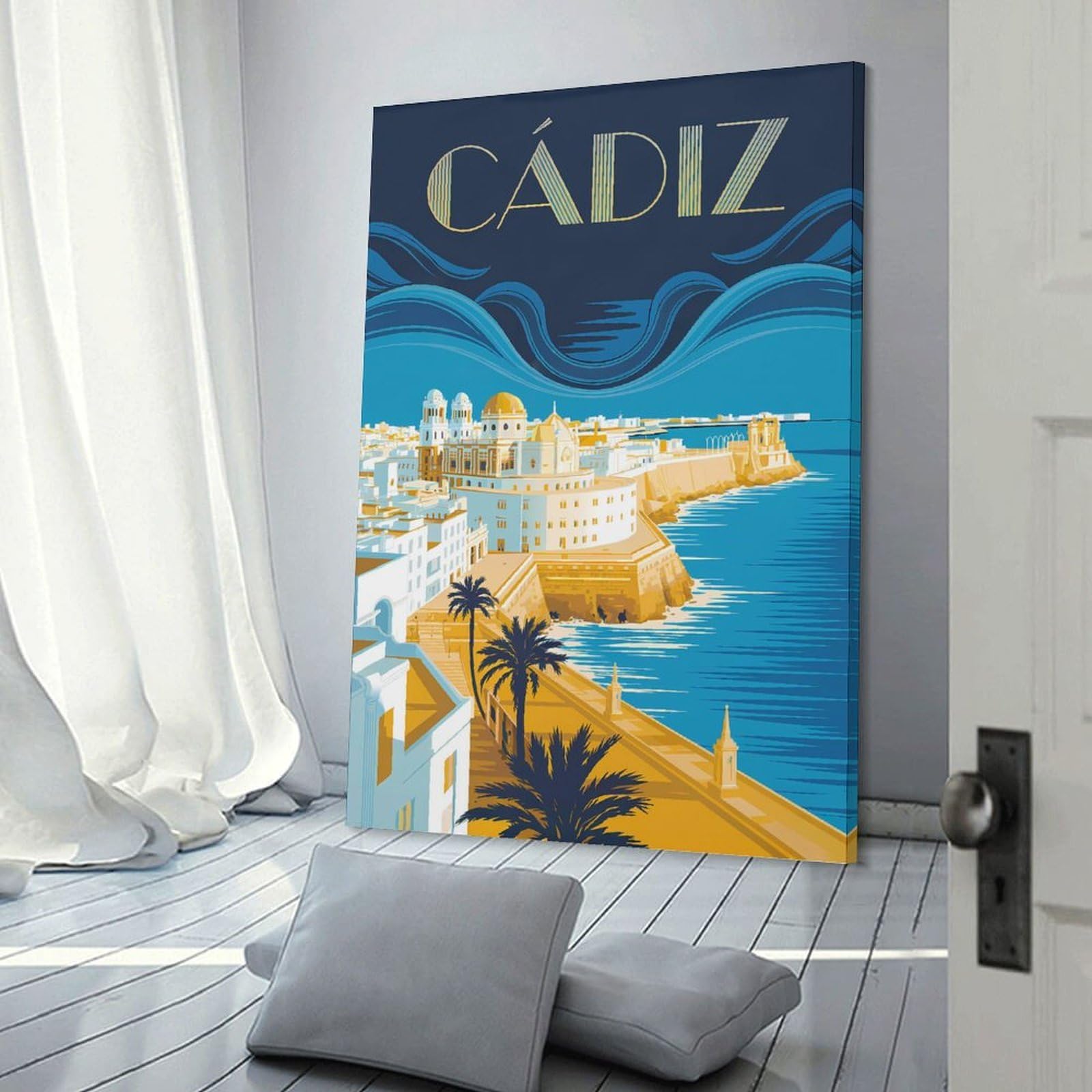 Junmoney Cádiz Cityscape Travel Room Decor Wall Art, 24x36inch(60x90cm), for Bedrooms, Workspaces And Everyday Interiors, An Adaptable Decor Piece for Home Use