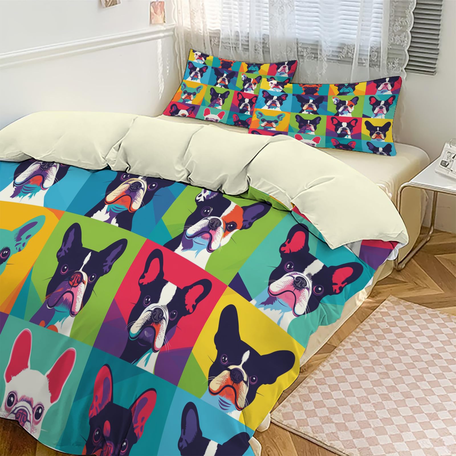 Linge de lit 1 personne adulte réversible avec couette 200x200 cm et taie d'oreiller 65x65 cm