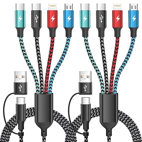 Miniatura 13 de Cable de Carga Múltiple, Cables de Carga 4 en 1 para Múltiples Dispositivos de Nylon Trenzado Cargador Universal Cable Cargador de Teléfono con 2