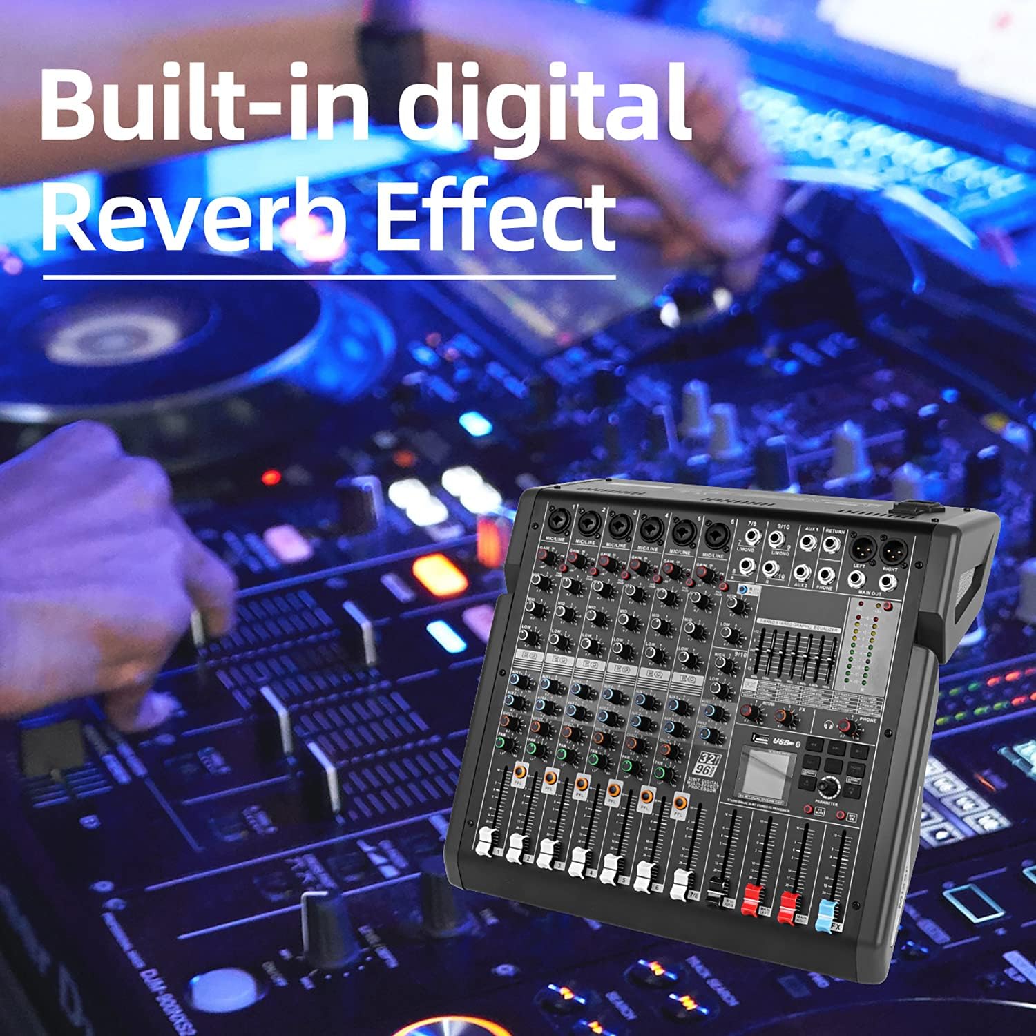 Professional 10 Channel Mixer with Bluetooth USB Stage Wedding Outdoor Performance KTV Reverb Equalization 99 Effects B8 Professional Mixer