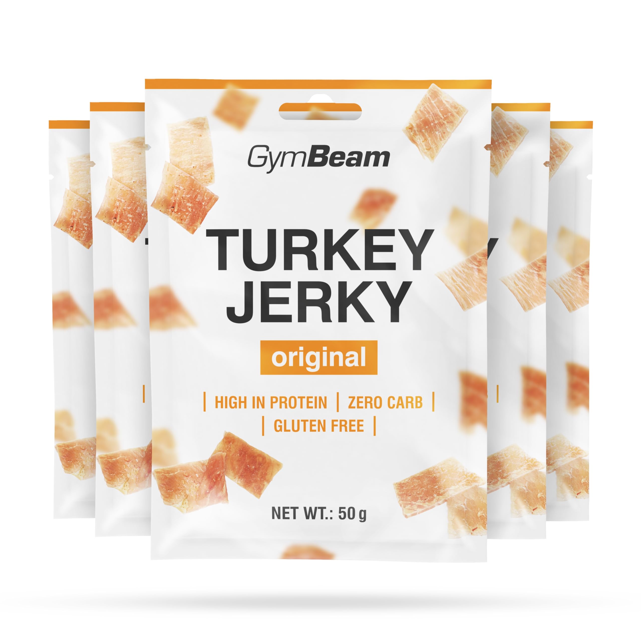 GymBeam Carne Secca di Tacchino, Turkey Jerky 50g, Snack Leggero e Ricco di Proteine, Carne di Tacchino di Alta Qualità, 38,4g di Proteine per Porzione, Gusto Eccezionale (50 g (5er pack))