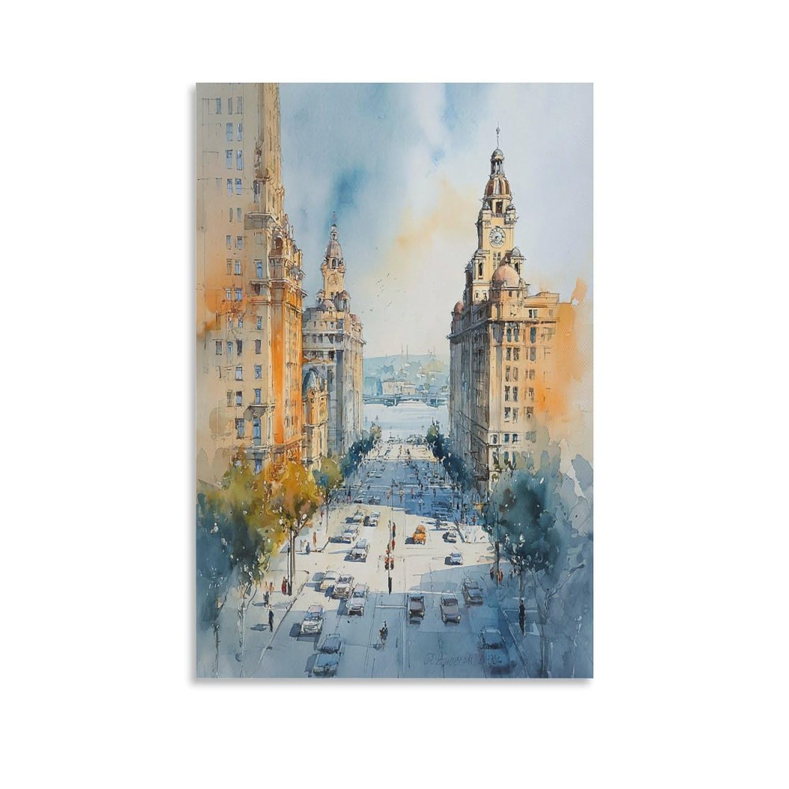 Cnaheiz Unframe-Style San Diego Watercolor Painting California Travel Poster 24X36inch(60X90cm) Vintage Watercolor Canvas Art