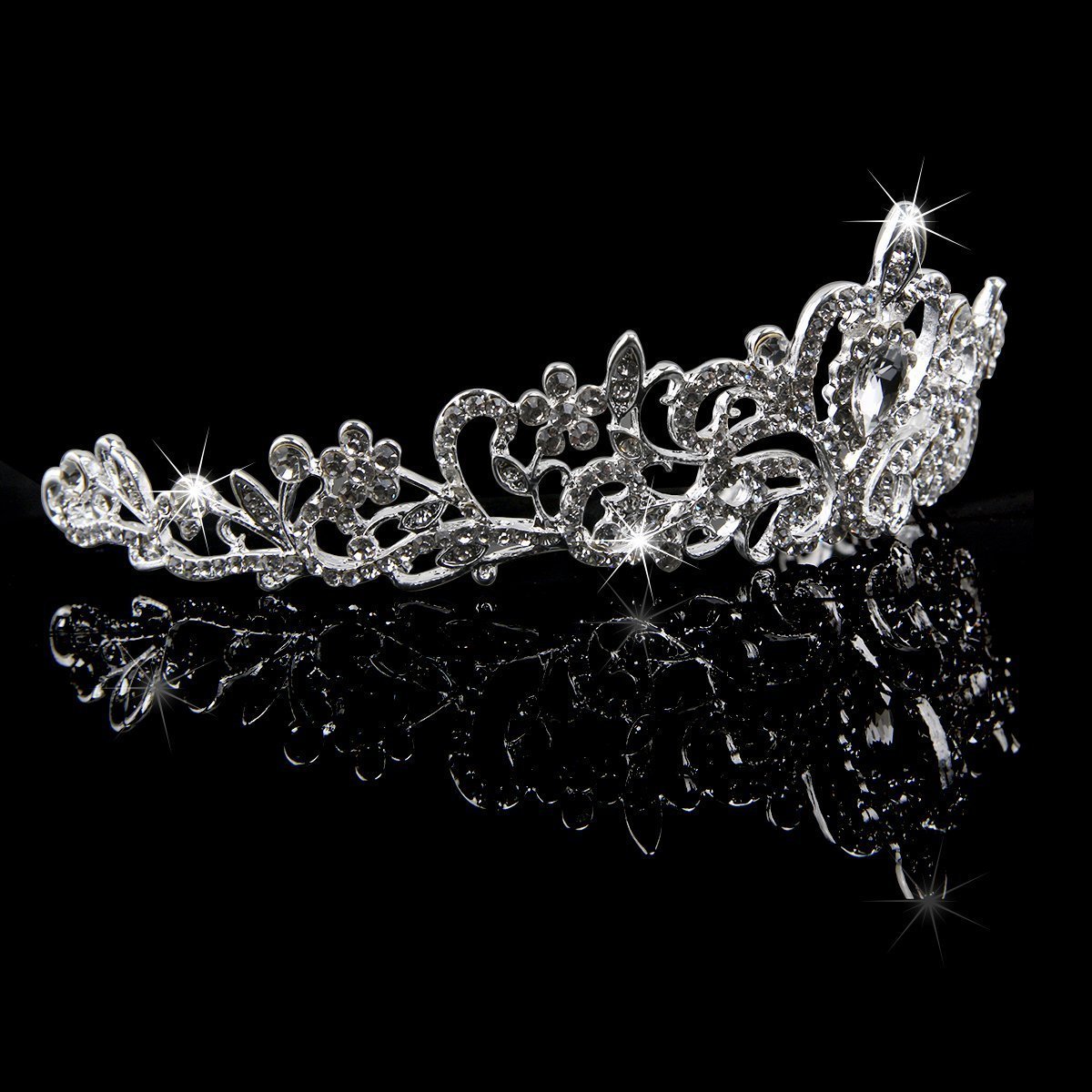 Druhna kryształowa tiara, opaska na czoło dla panny młodej, dla druhny, kryształowa opaska na czoło, kryształ górski, tiara, opaska na czoło na wesele (srebrna)
