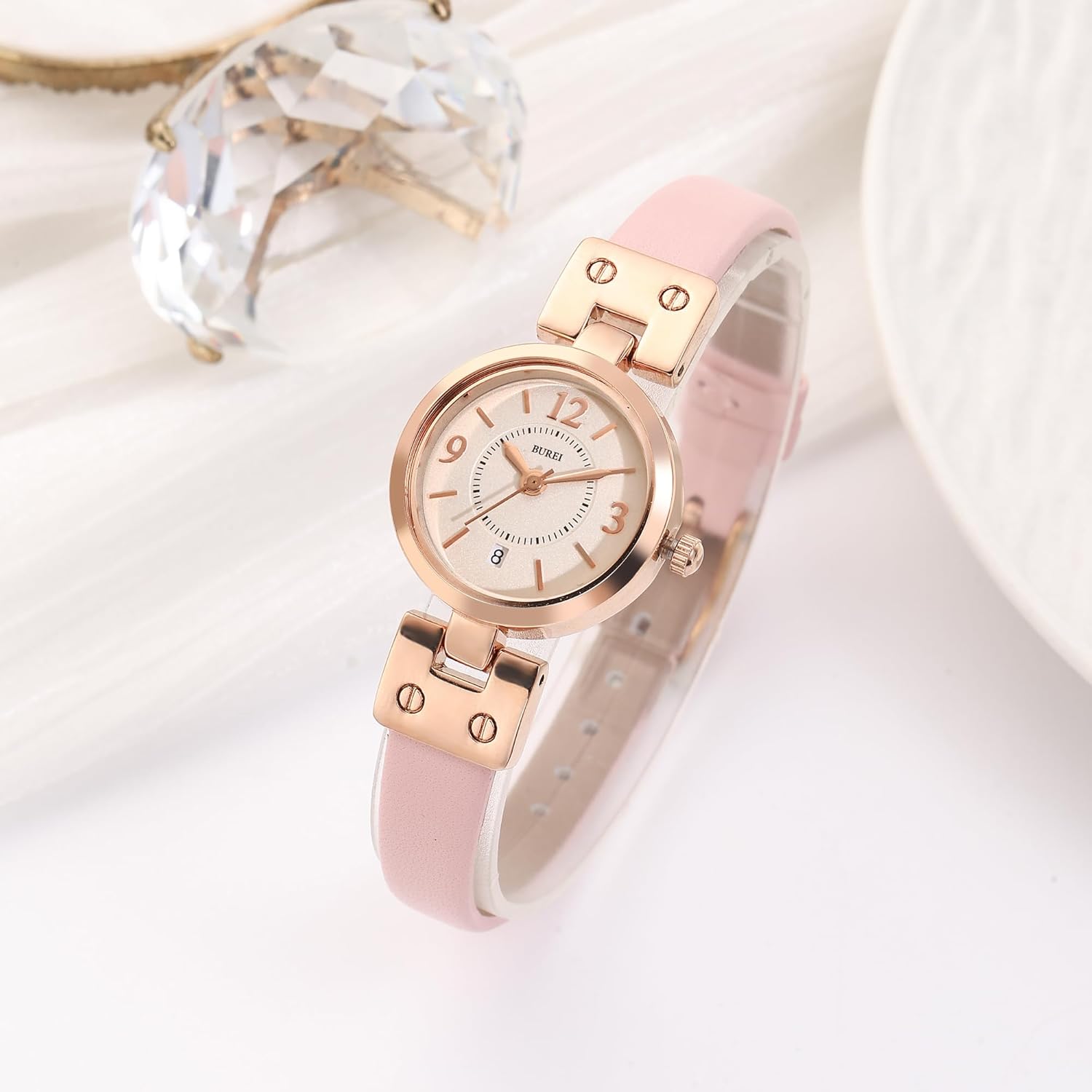 BUREI Women's Luxury Quartz Waterproof Pointer Watch with Simple Leather Strap - Exquisite Small Women's Watch - Image 2