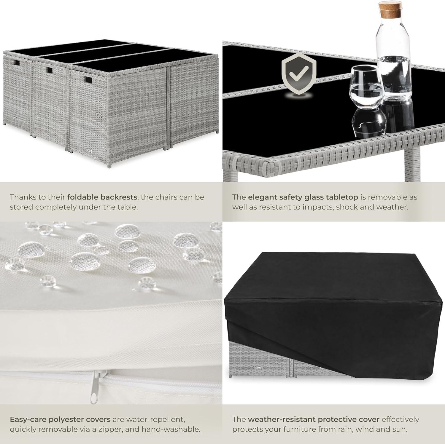 Diagram illustrating how chairs and stools slide under the table for compact storage