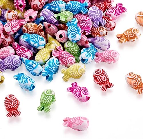 Craftdady 100pcs Acrílico Koi Fish Tiny Spacer Beads Colores Mezclados Plástico Lindo Animal Artesanía Perlas Sueltas 0.591x0.354 in para Joyería de