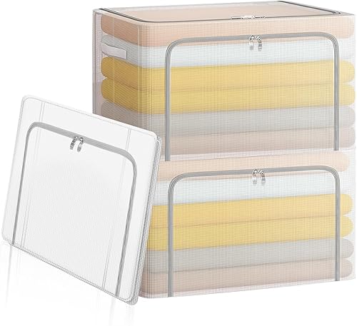 Contenedor de almacenamiento plegable, paquete de 2 bolsas organizadoras de ropa con asa reforzada, contenedores de almacenamiento con cierre