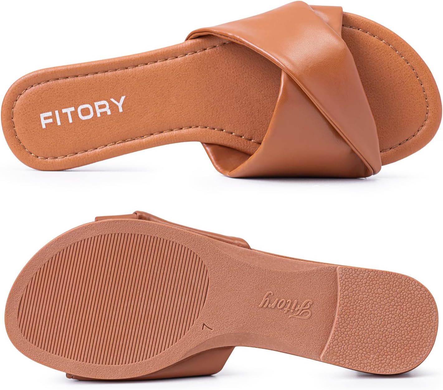 FITORY Women's Flat Sandals Fashion Slides With Soft Leather Slippers for Summer Size 6-11 - Image 3