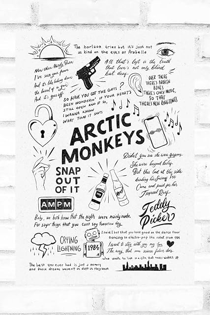 Hewson The Arctic Monkeys Doodle Lyric Poster - Arctic Monkeys Print Gifts - Arctic Monkeys Artwork Gift for Arctic Monkeys Lover Music Poster (A4 Unframed, Off White)
