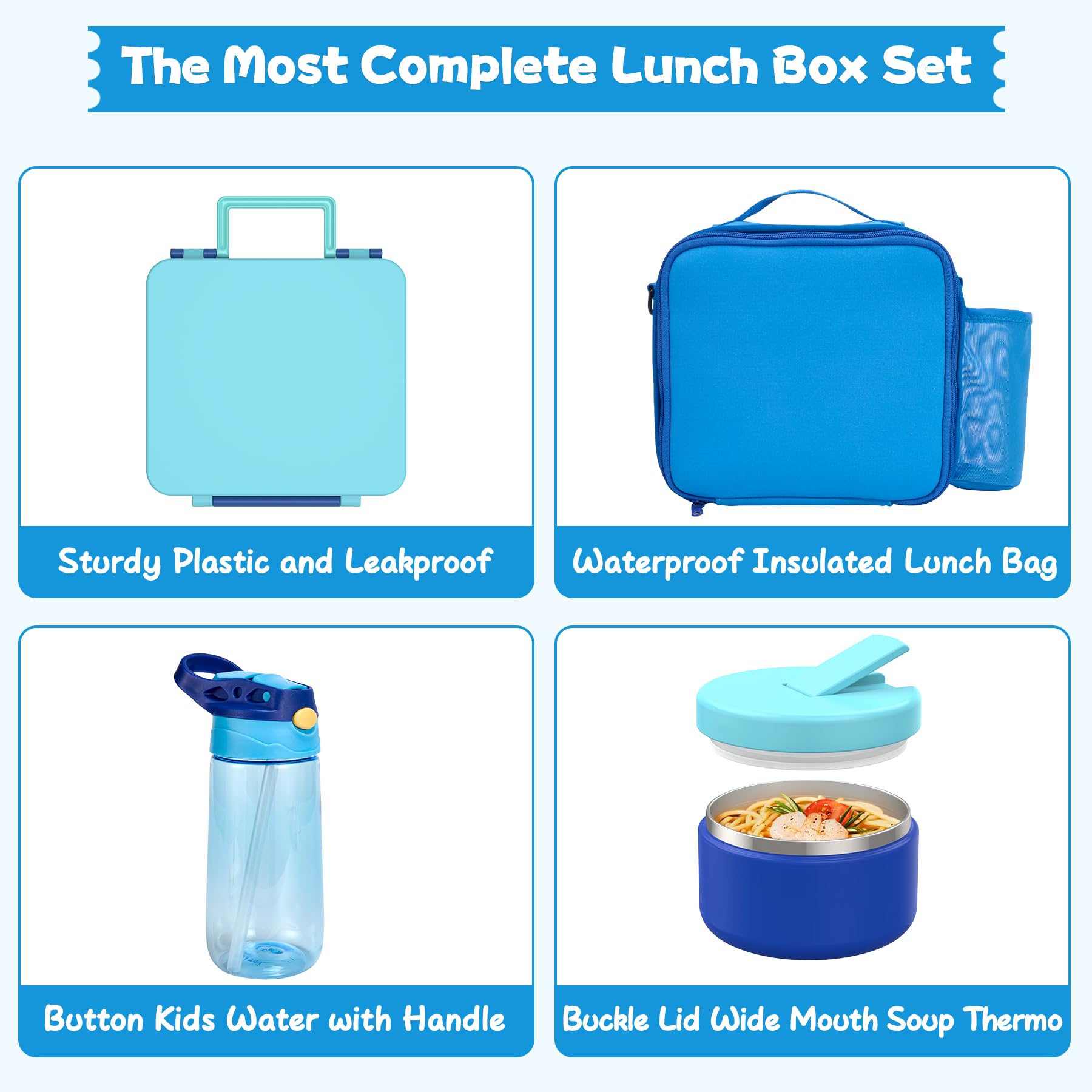 Bento Box Bambini Con Thermos 236ml – 4 Scomparti – Borsa Termica E Tazza Inclusi – Per Scuola E Gite - 2
