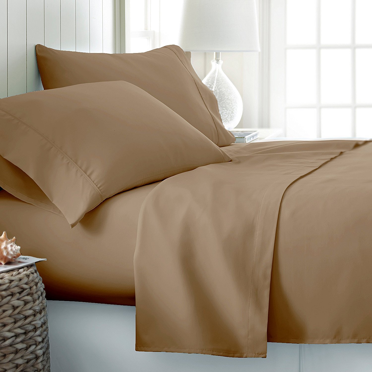 Jasmin Elinor Latte 100% Egyptian Cotton 200 Thread Count Extra Deep 16" / 40Cm Fitted Sheet (Single, )