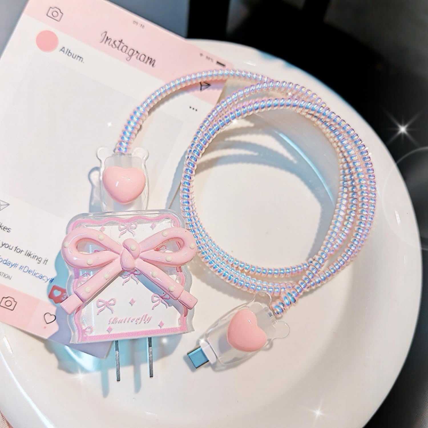Cute Charger Cover for iPhone Charger Adapter,Lovely 3D Bow Tie Design Charging Cord Protector,DIY Girly Bow Pettern Protector Cable Saver Cable Protector for iPhone 13 14 15 16 17 Pro Max
