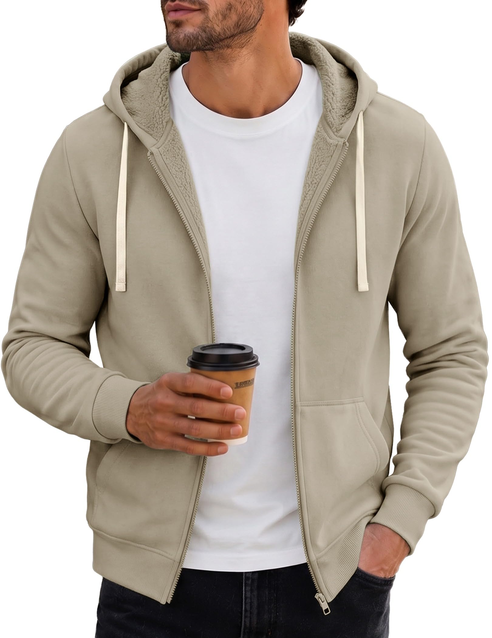 Mens Full Zip Fleece Hoodie Jacket Long Sleeve Sweatshirt