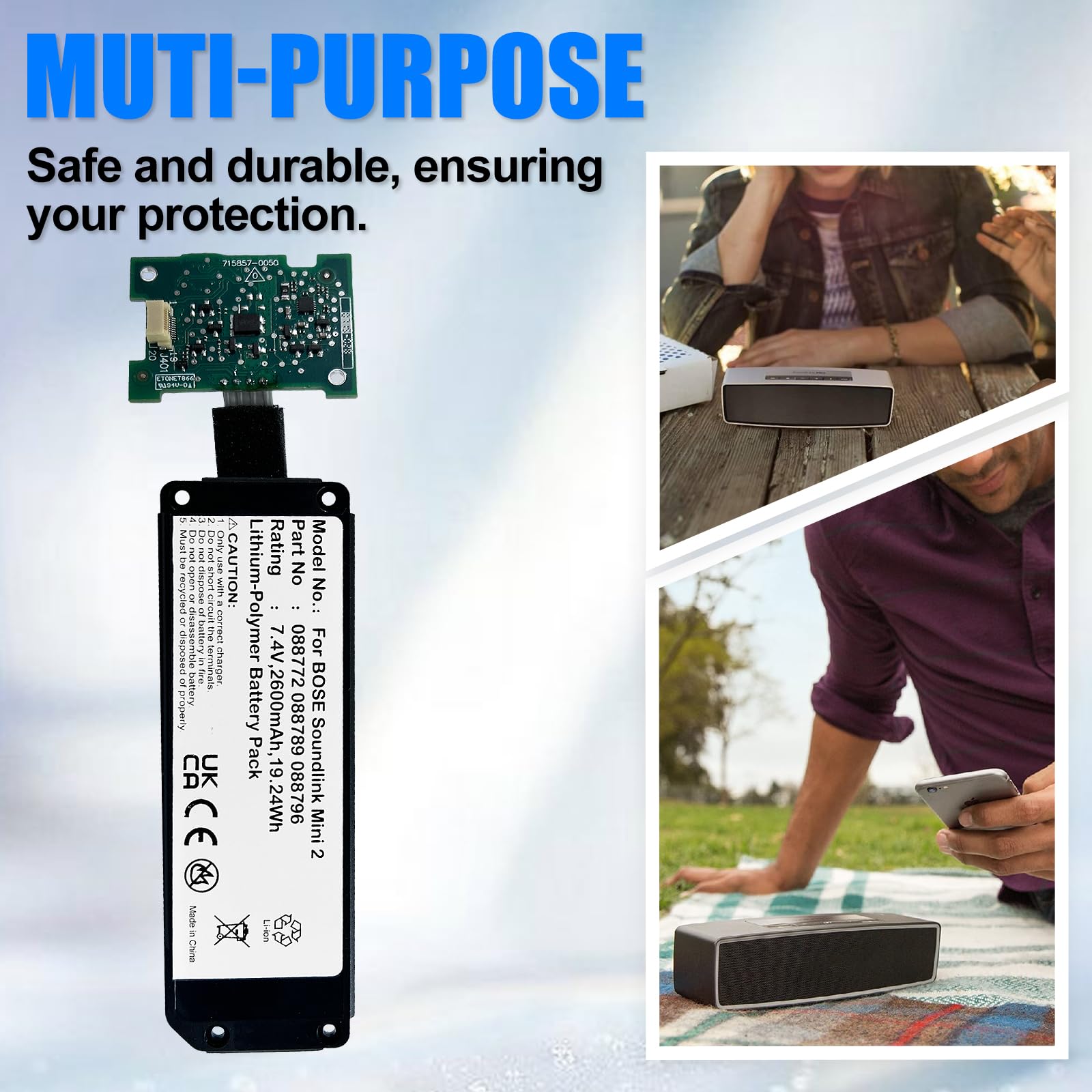 Batería para altavoz Bluetooth Bose SoundLink Mini 2, batería para altavoz Bose Soundlink Mini II, repuesto para Bose 088772, 088789, 088796, 080841 altavoz Bluetooth - Con placa de circuito, no
