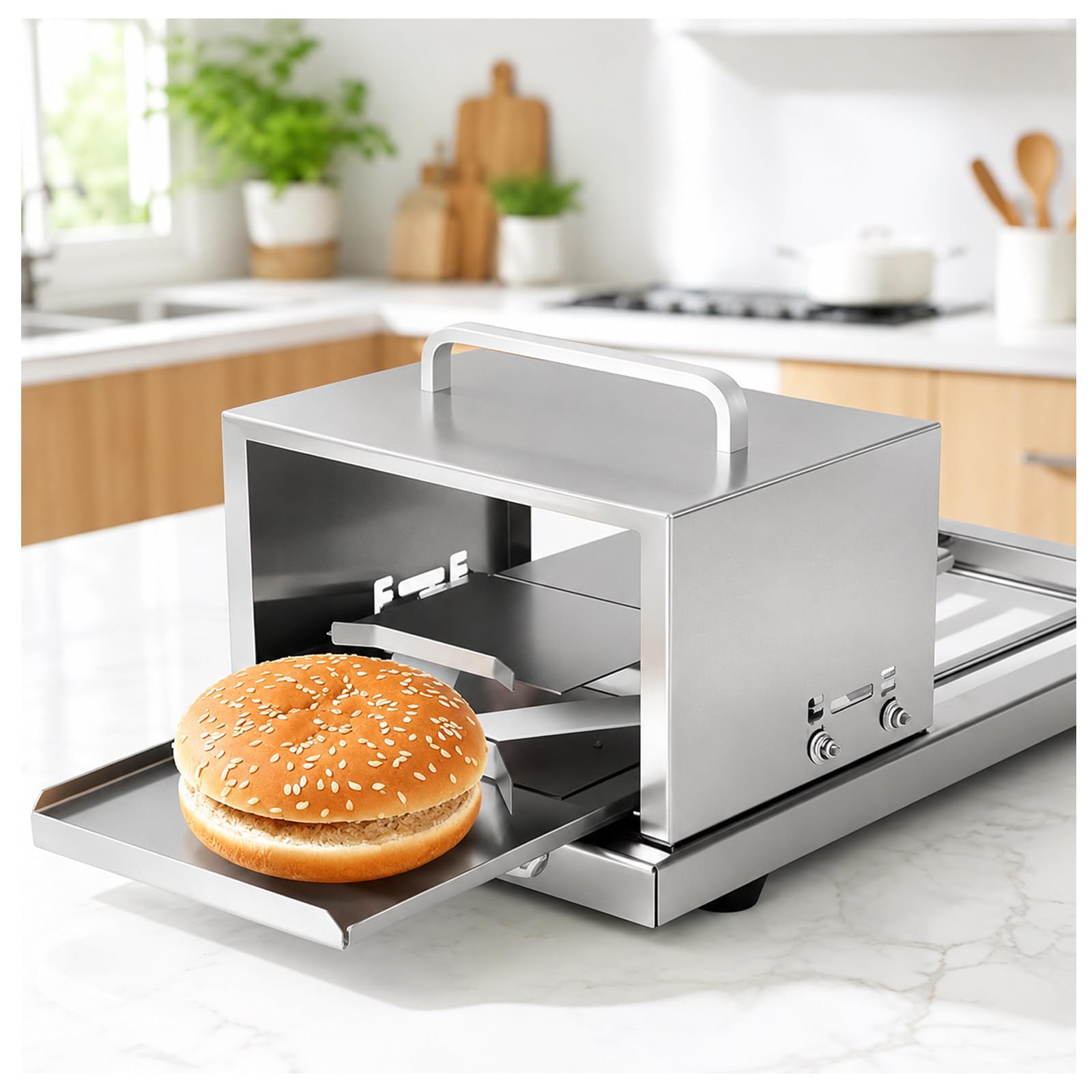MIAOXIAOLONG Professional Manual Bagel Slicer Commercial Grade – Durable Stainless Steel Construction, 4 Thickness Options (0.7"/0.9"/1.1"/1.4"), Even Slices for Buns & Bread, Dishwasher Safe