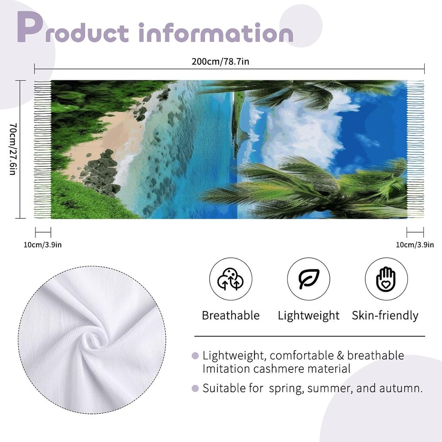 Tropical Palm Tree Hawaii Beach Scarf for Women Men Soft Warm Fashion Blanket Scarves Classic Cashmere Feel Scarf Long Shawl Large Scarves Cold Weather Thick Blanket Scarfs