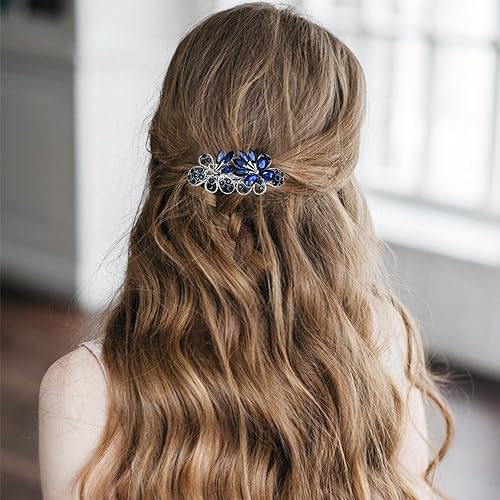 Miniatura 5 de Pasadores para el cabello de novia de cristal austriaco, diamantes de imitación azul marino, pinzas para el cabello vintage, agarre de cristal con