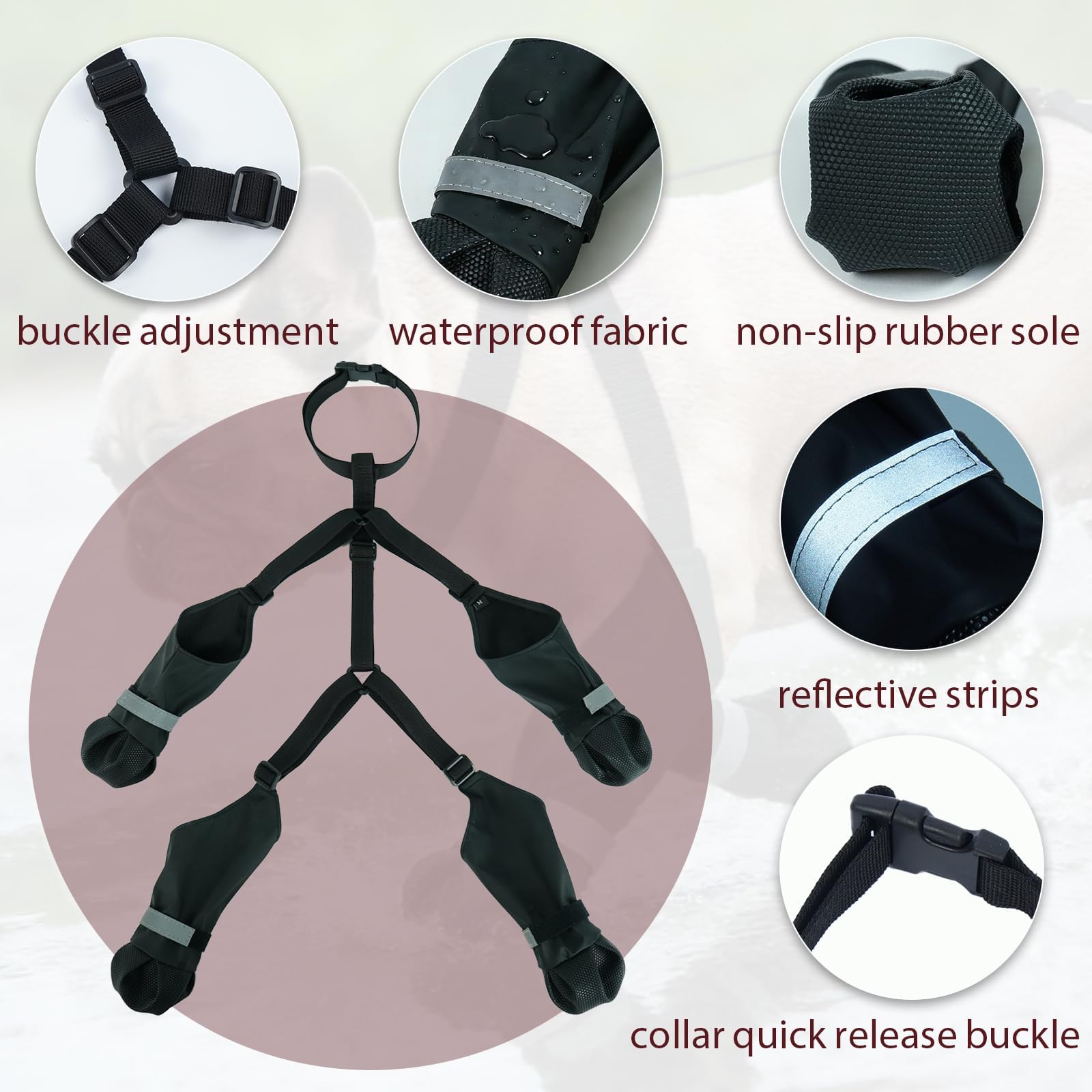 Bottes à bretelles pour chien, raquettes de neige d'hiver pour petits chiens, bottes imperméables pour la pluie, la boue, antidérapantes pour chiens actifs, protection de pattes réfléchissante