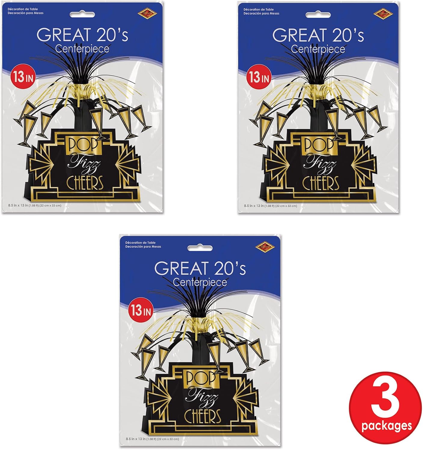 Beistle 3 Piece Roaring 20's Decorations Centerpieces For Great Gatsby 1920's Theme Party Supplies, Celebrating With You Since 1900