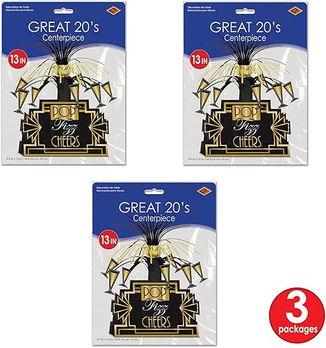 Miniatura 6 de Beistle Centros de mesa de 3 piezas de decoración de los años 20 para suministros de fiesta temática de Gatsby de los años 20, celebrando contigo