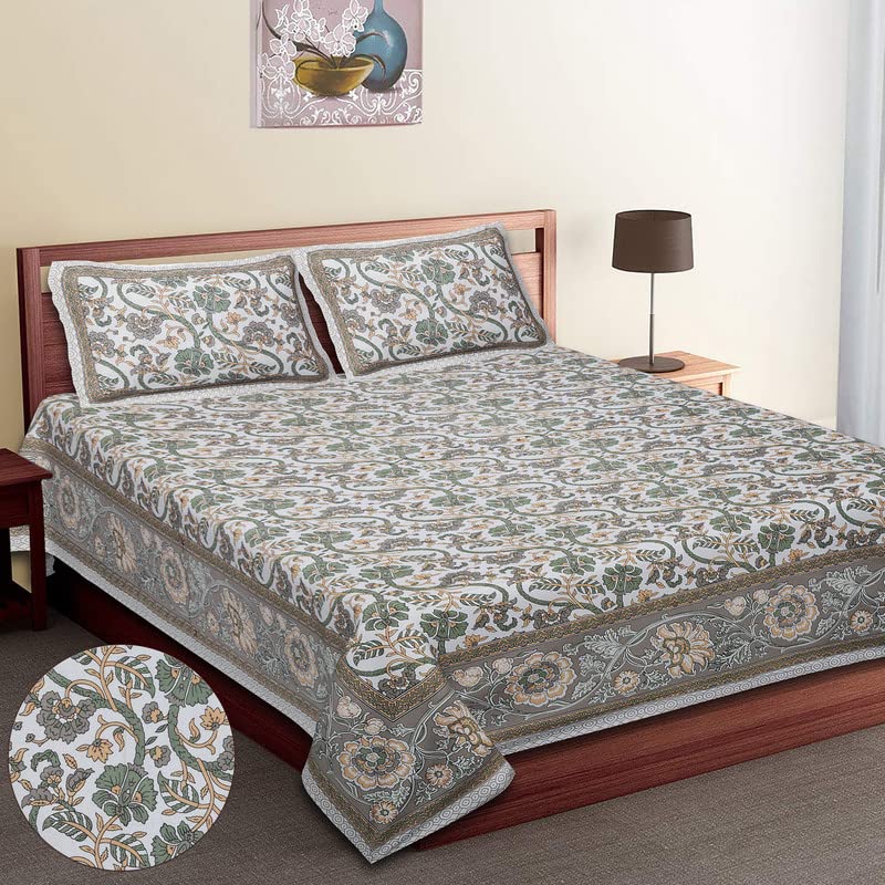 Craft India King Size 90X108 Inch Double Bed Bedsheet in Sanganeri Floral Print with Two Pillow Cover |Size 229 X 275 CM(7.50 Ft by 9 Ft| 100 % Cotton -Ethnic -29 (CG)
