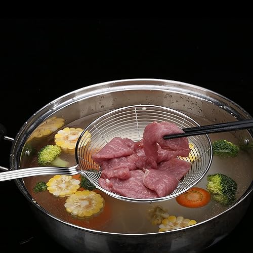 Miniatura 9 de Artyea Skimmer, colador de araña de acero inoxidable, cucharón para pasta, espaguetis, fideos y freír en la cocina, cuenco de 6 pulgadas, 16.4 x 1.2