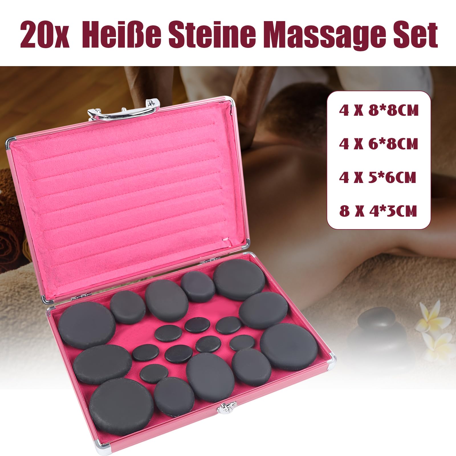 Juego de 20 piedras calientes para masaje, piedras de masaje para spa, piedras de basalto calientes con set de calefacción, piedras de masaje de basalto, para spa, terapia, salón, masaje relajante