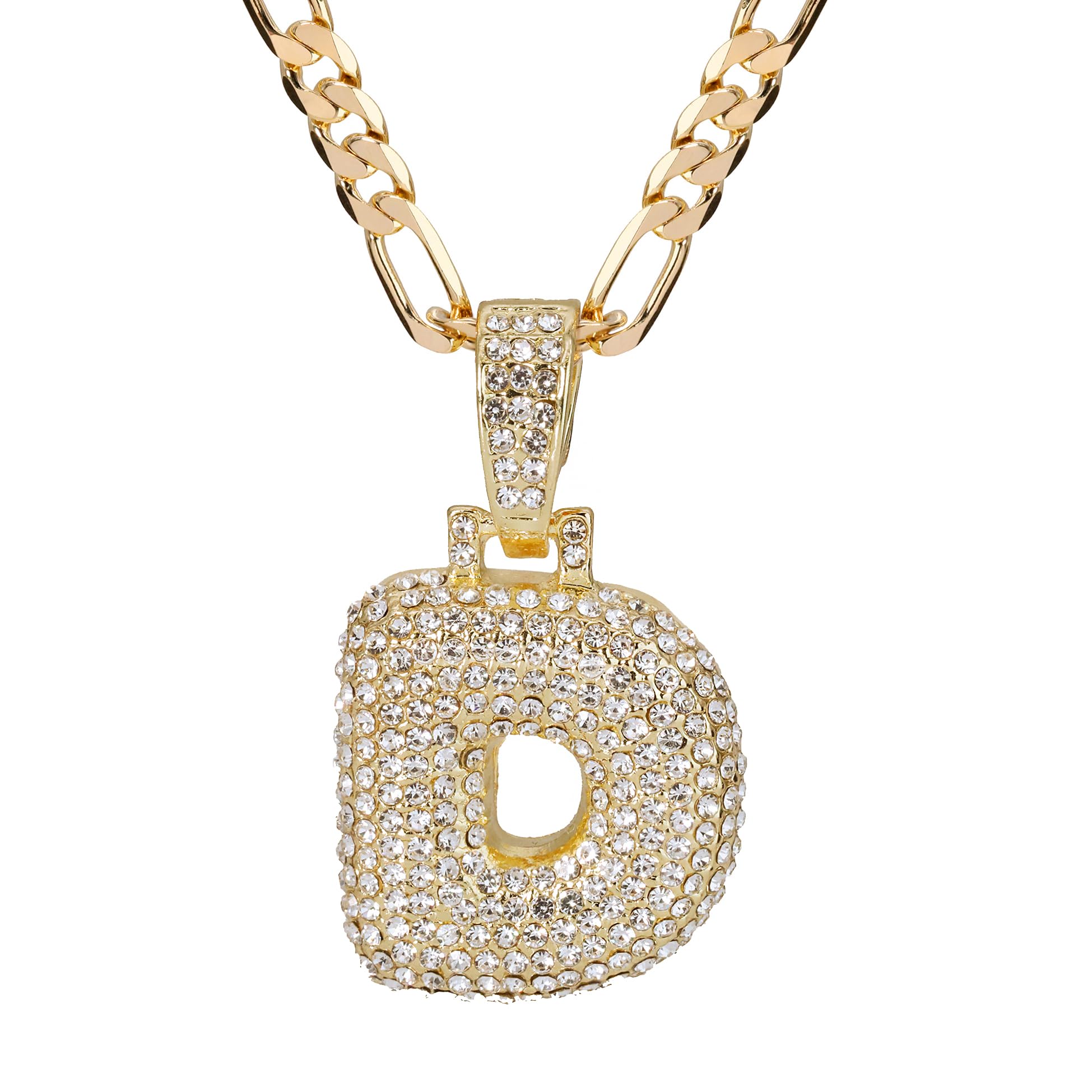 L2JKHip Hop Style A-Z Alphabet Pendant Fully Iced Bubble Letter Necklace Charms Women Initial/Italy Link 20" 5mm Figaro Chain Necklace For Men's Jewelry 14k Gold Plated Dainty