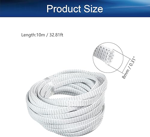 Miniatura 2 de Bettomshin 1 funda de organización de cables de 32.8 pies (32.8 ft), protector de cable PET plateado y blanco, protector de cable PET de 516