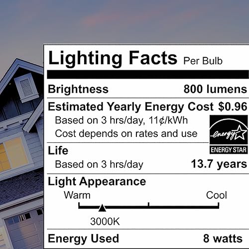 Miniatura 4 de Satco S12415 - Bombilla LED transparente A19 de 8 W, blanco suave de 3000 K, 800 lúmenes, 90 CRI, base E26 media, regulable, 120 V, equivalente a 60