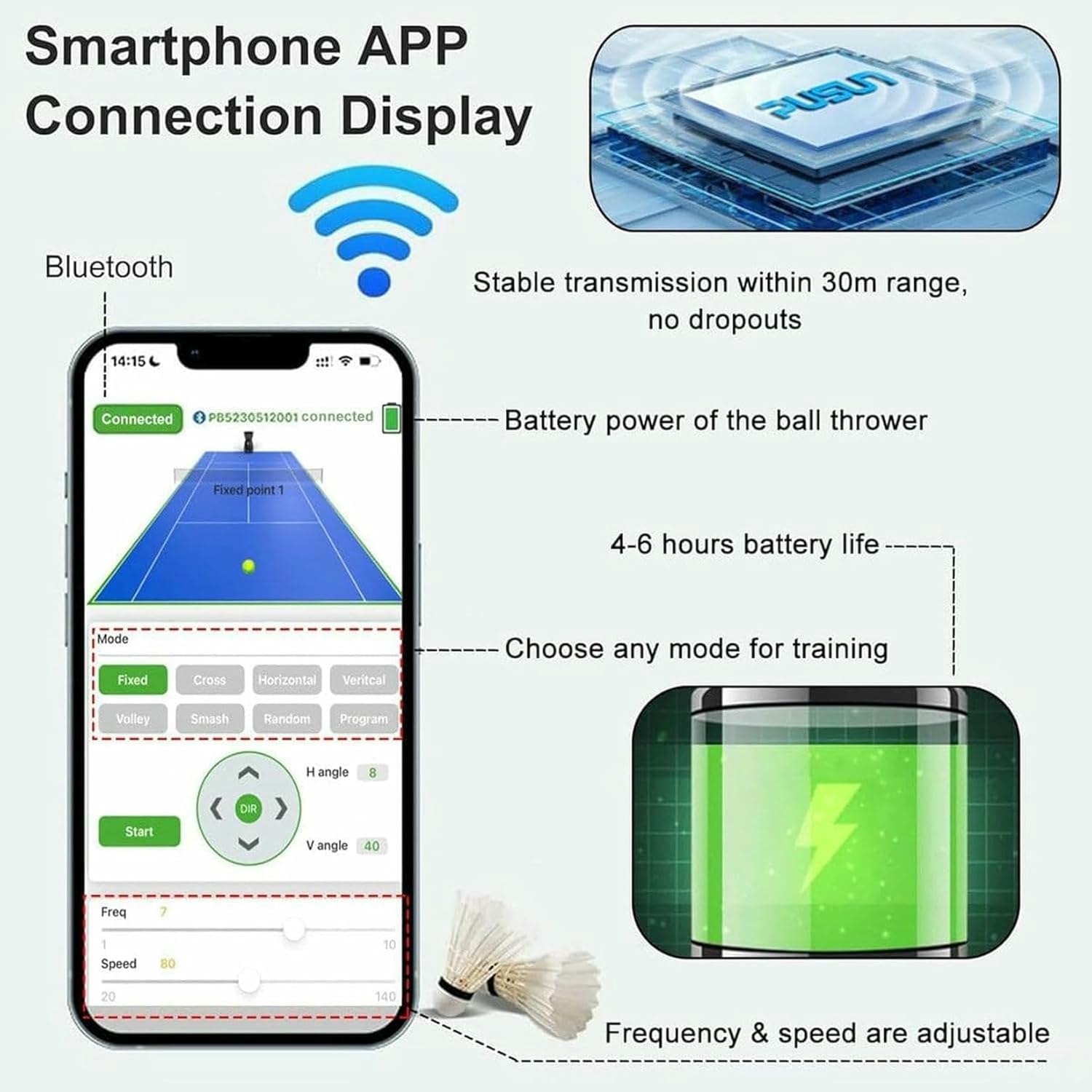 Badminton Launcher, Portable Mini Badminton Training Machine, Adjustable Badminton Serving Machine, Smart APP Control, Shuttlecock Serve Machine