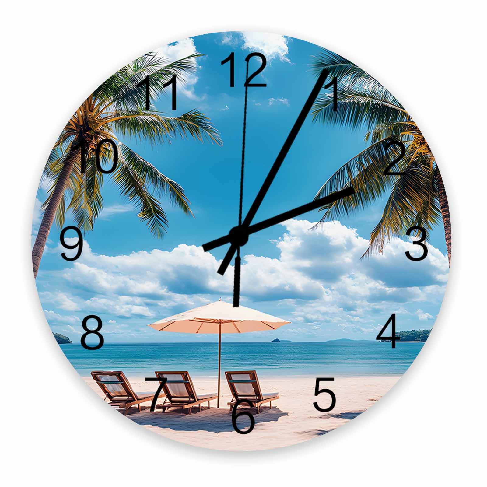 Horloge murale d'été grand format décoration murale bleue à pile pour maison