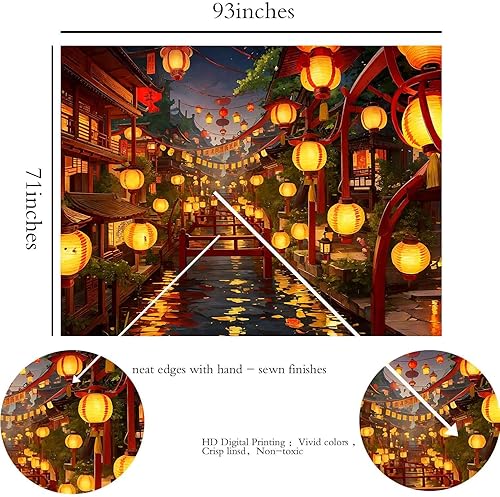 Miniatura 6 de NTERC Tapiz de anime japonés, farol, festival, calle Riverway, para colgar en la pared, manta de pared de paisaje nocturno de ciudad, 93 x 71